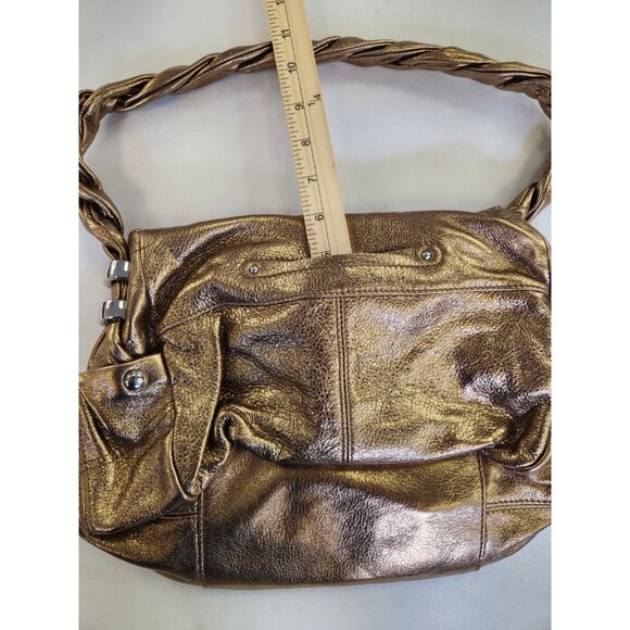 B. Makowsky Handbag Purse Metallic Bronze Purse Shoulder Leopard Liner Pockets - Picture 3 of 9